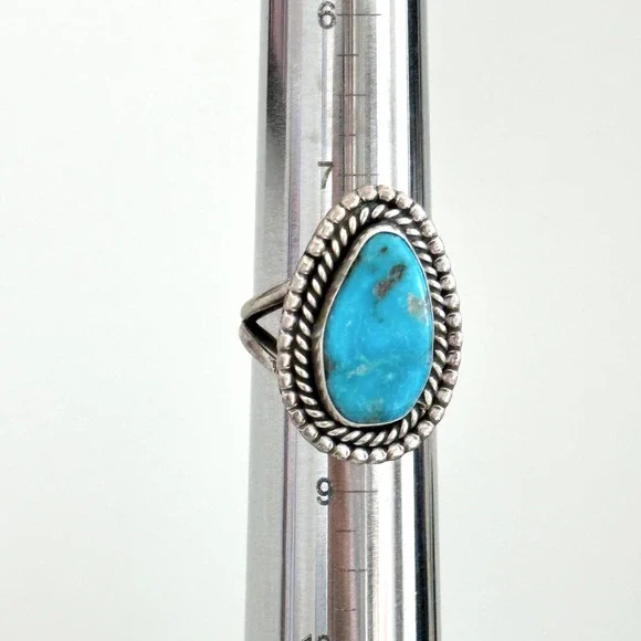 Vintage 925 Sterling Silver Turquoise Large Southwestern Tall Band Ring Size 8